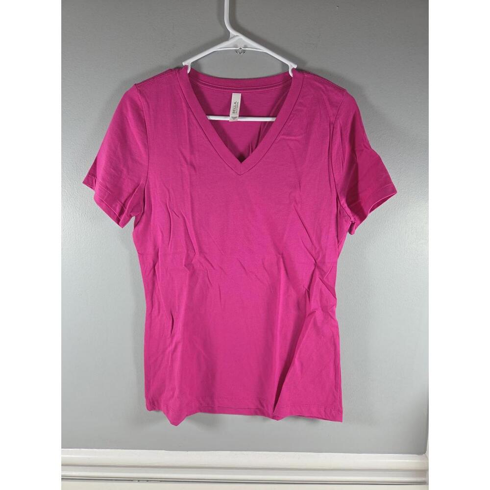 Bella Women’s V-Neck T-Shirt Fuchsia Small NEW Casual Short Sleeve Tee